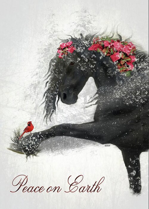 Friesian Holiday Greeting Card featuring the digital art Peace on Earth FJS by Fran J Scott