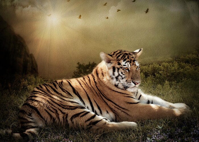 Bengal Tiger Greeting Card featuring the digital art Peaceful Resolve by Maggy Pease