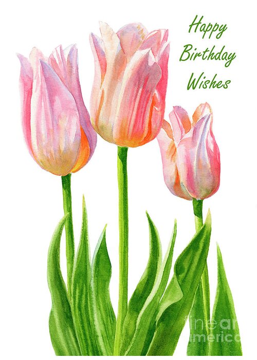 Greeting Cards Greeting Card featuring the painting Peach Colored Tulips Birthday Card 1 by Sharon Freeman