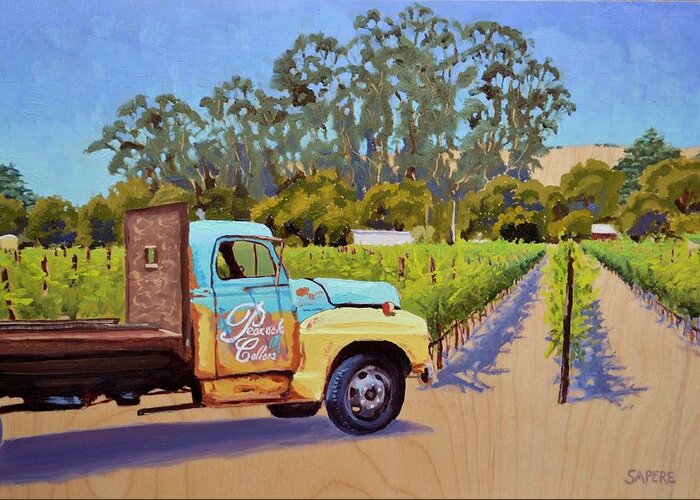 Vineyard Greeting Card featuring the painting Peacock Cellars by Lynee Sapere
