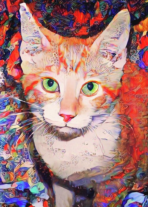 Orange Cats Greeting Card featuring the mixed media Peanut the Orange Tabby Cat by Peggy Collins