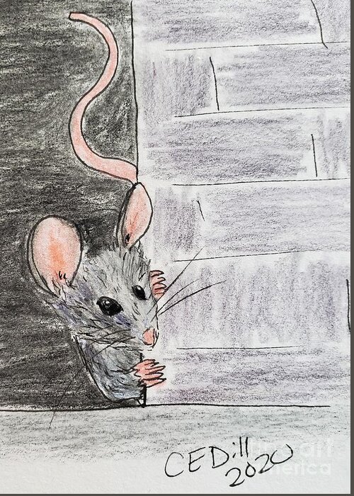 Mouse Greeting Card featuring the painting Peeking Mouse by C E Dill