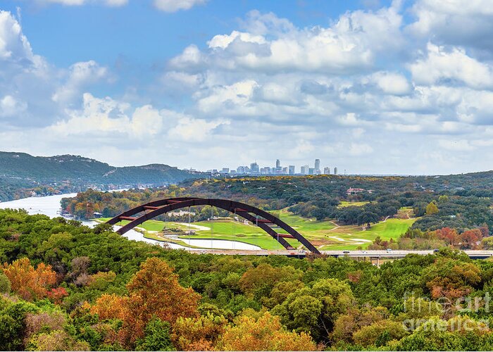 Texas Greeting Card featuring the photograph Pennybacker Bridge Autumn by Bee Creek Photography - Tod and Cynthia