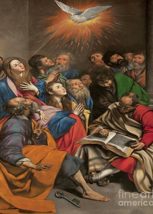 Pentecost Greeting Card featuring the painting Pentecost - CZPST by Juan Bautista Maino