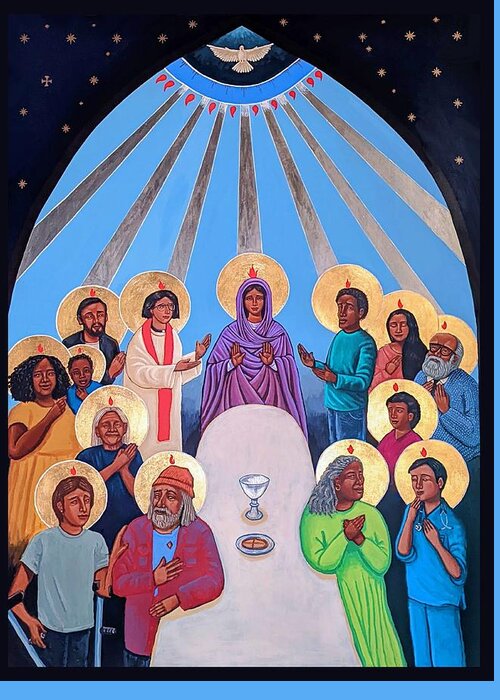 Religious Greeting Card featuring the painting Pentecost by Kelly Latimore