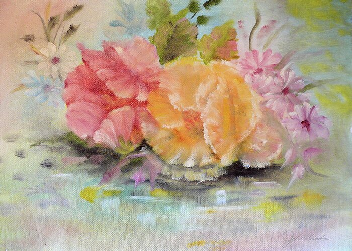 Peony Greeting Card featuring the painting Peonies and Daisies by Joel Smith