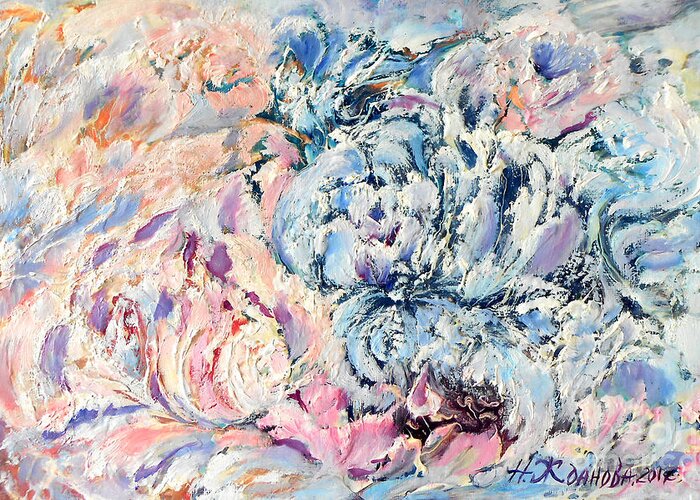 Peonies Painting Flower Abstract Blue Pink Floral Wall Art Painting by ...