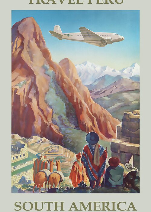 Vintage Greeting Card featuring the drawing Peru Travel Poster by Travel Poster