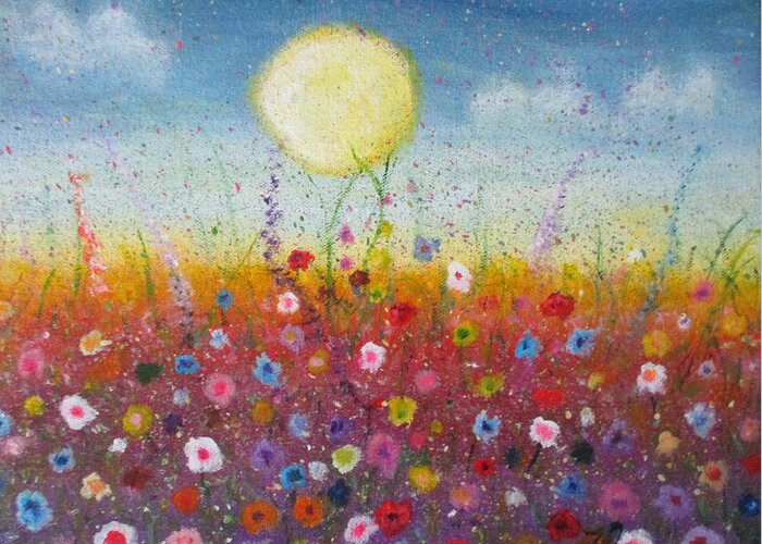 Flower Greeting Card featuring the painting Petalled Skies by Jen Shearer