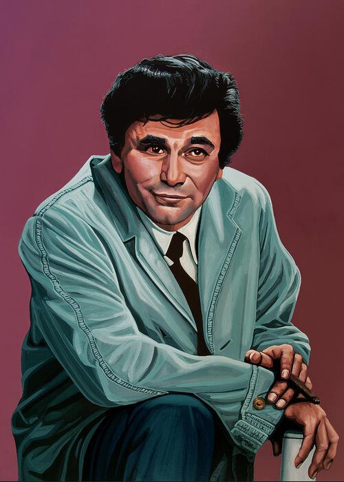 Peter Falk Greeting Card featuring the painting Peter Falk as Columbo Painting 2 by Paul Meijering