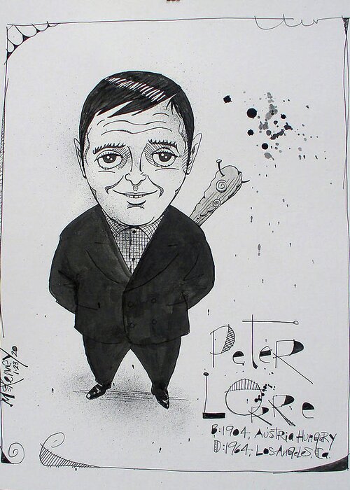 Greeting Card featuring the drawing Peter Lorre by Phil Mckenney