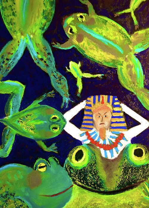Bible Stories Greeting Card featuring the painting Pharaoh and the Frogs by Polly Castor