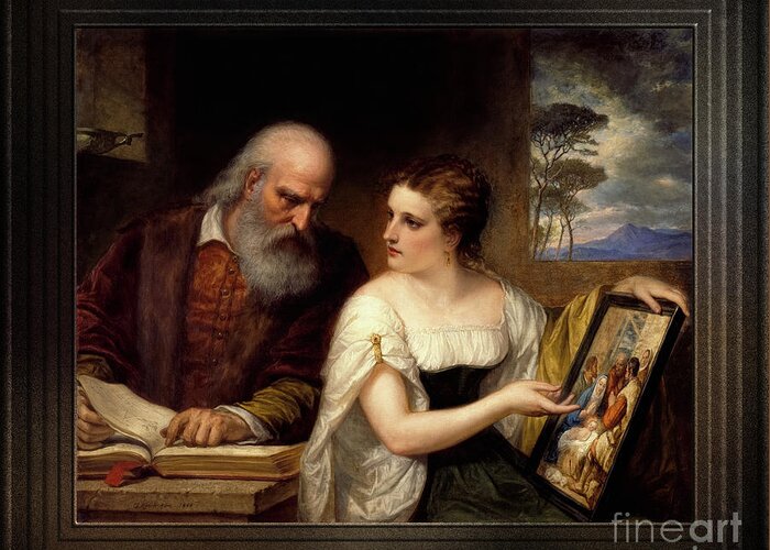 Philosophy And Christian Art Greeting Card featuring the photograph Philosophy and Christian Art by Daniel Huntington Classical Fine Art Old Masters Reproduction by Rolando Burbon