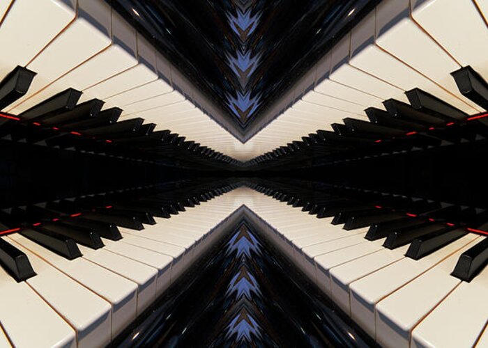 Piano Greeting Card featuring the photograph PianoScape #3 - piano keyboard abstract mirrored perspective by Peter Herman