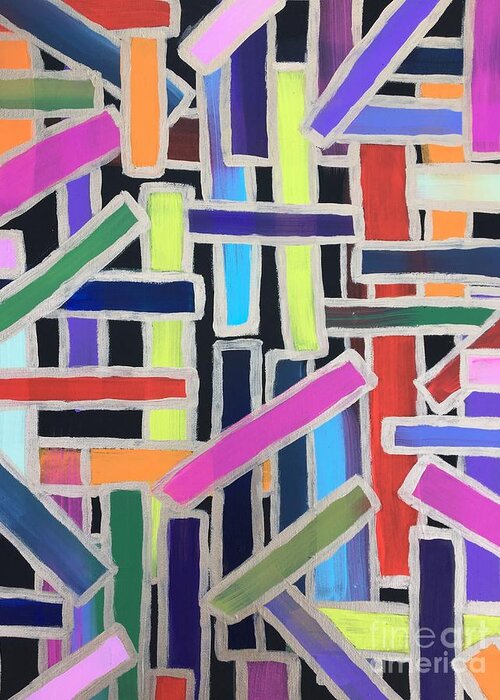 Acrylic Abstract Colors Bold Painting Underground Greeting Card featuring the painting Pick Up Sticks by Debora Sanders