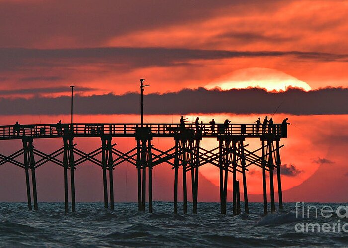 Sunrise Greeting Card featuring the photograph Pier Fishing by DJA Images