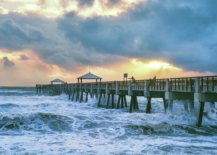 Pier Greeting Card featuring the photograph Pierscape - Sunrise Fishing at Juno Pier by Laura Fasulo