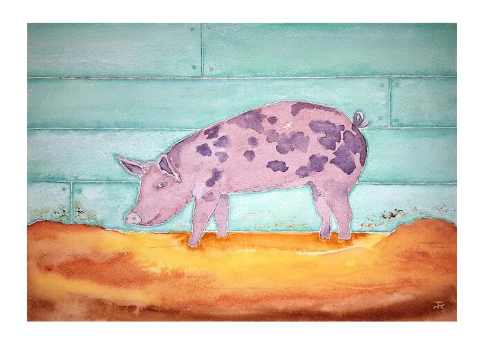 Watercolor Greeting Card featuring the painting Pig of Lore by John Klobucher