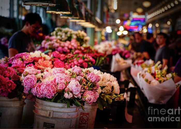 Seattle Greeting Card featuring the photograph Pike Place Market Flowers by Rebecca Caroline Photography