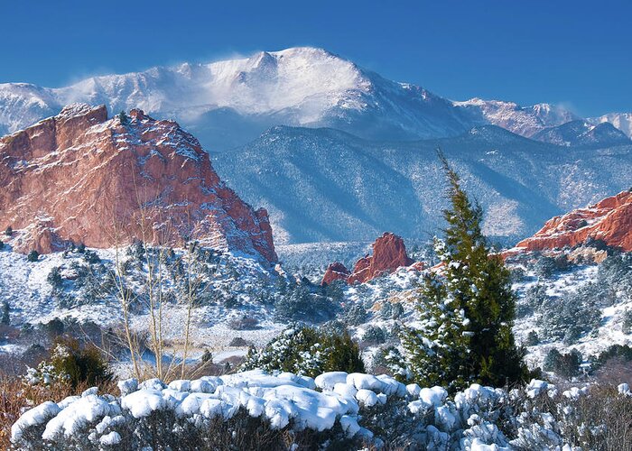 Colorado Greeting Card featuring the photograph Pikes Peak in Winter by John Hoffman