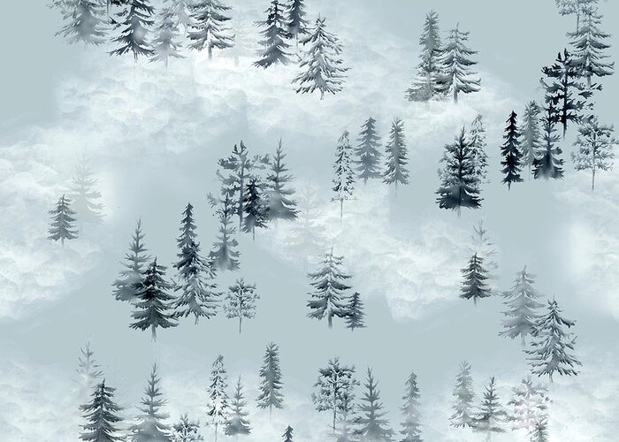 Seamless Repeat Greeting Card featuring the digital art Pine Cloud Forest Pattern by Sand And Chi
