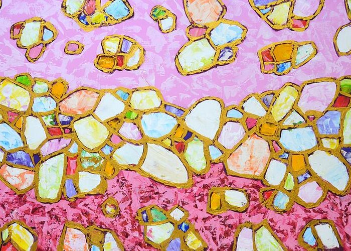 Stones Greeting Card featuring the painting Pink and gold 2 by Iryna Kastsova