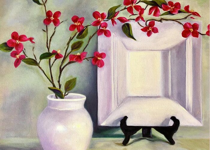 Still Life Paintings Greeting Card featuring the painting Pink And White by Anne Barberi