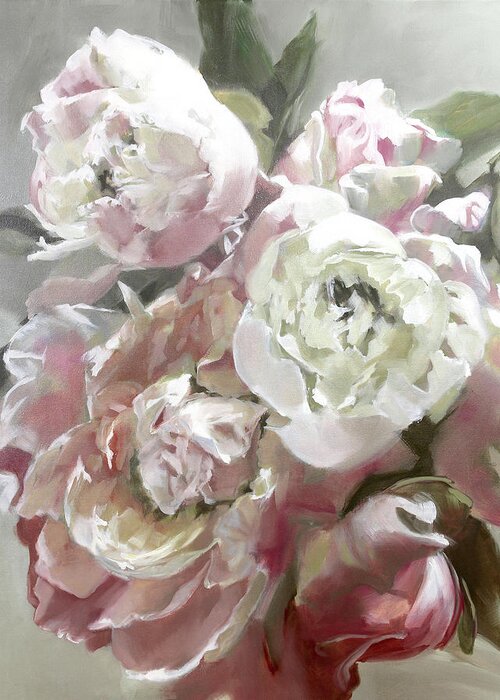 Pink Bouquet Painting Greeting Card featuring the painting Pink Bouquet Light by Roxanne Dyer