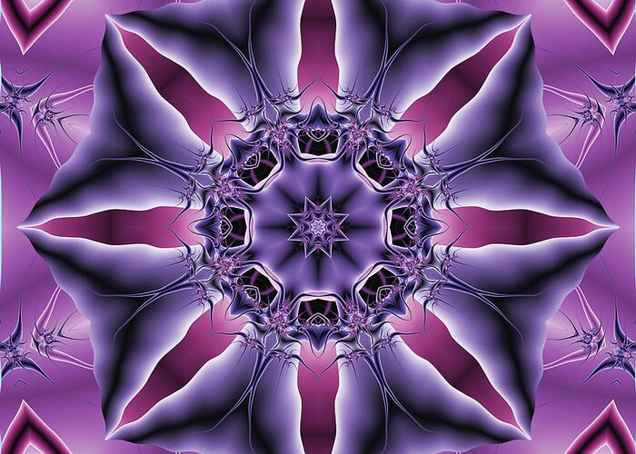 Mandala Greeting Card featuring the digital art Pink Flo 45 by Dave Turner