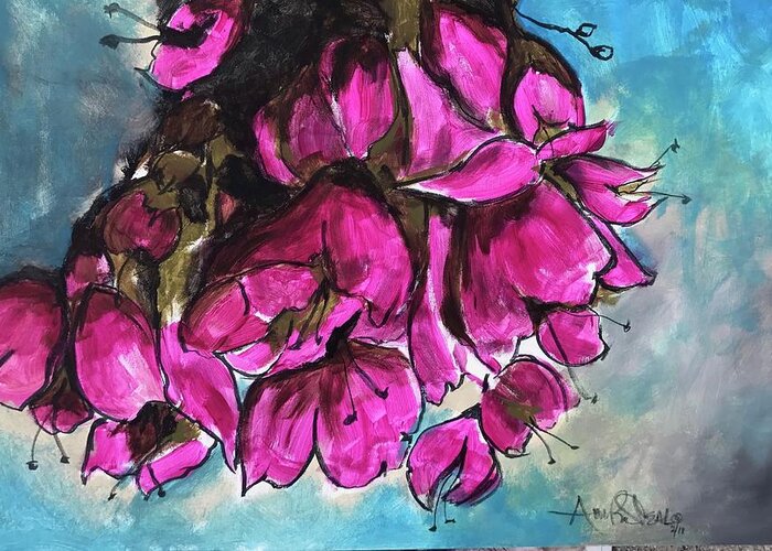 Greeting Card featuring the painting Pink Flowers by Angie ONeal