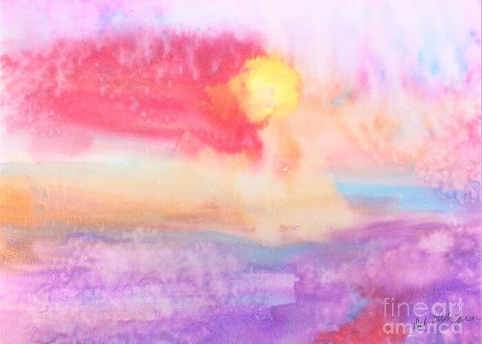 Water Greeting Card featuring the painting Pink Painted Sky by Deb Stroh-Larson