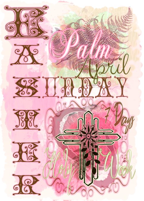 Pink Greeting Card featuring the digital art Pink Palm Sunday Easter Cropped by Delynn Addams