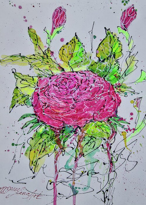 Pink Rose Greeting Card featuring the painting Pink Rose Watercolor by OLena Art by Lena Owens - Vibrant Design and