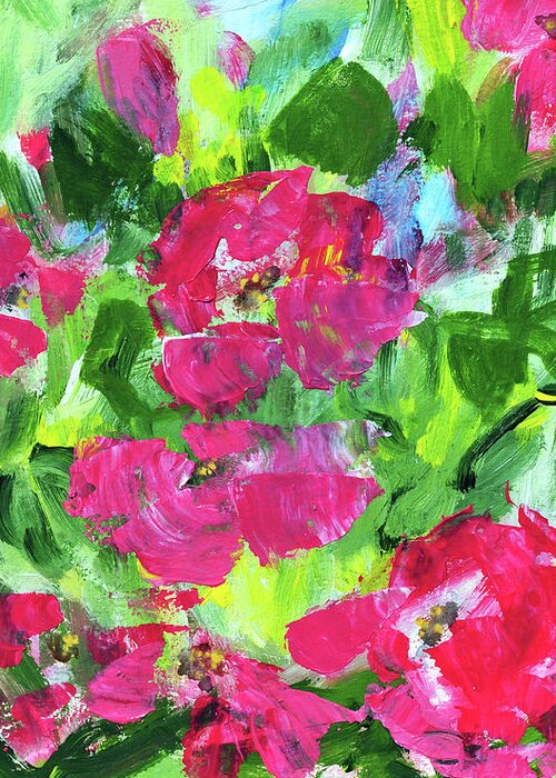 Floral Greeting Card featuring the painting Pink Floyd Roses by Haleh Mahbod