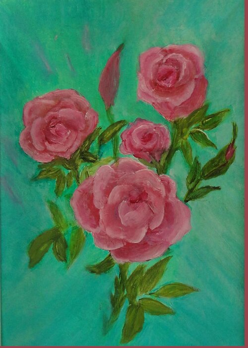 Pink Roses Greeting Card featuring the painting Pink Roses by Rosie Foshee