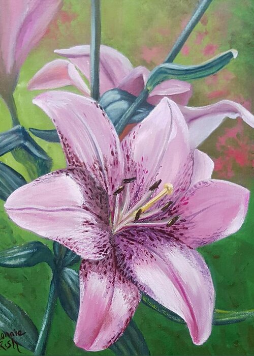 Pink Day Lily Greeting Card featuring the painting Pink Satin Lily by Connie Rish