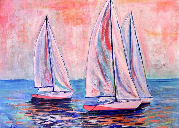 Sailing Greeting Card featuring the painting Pink Sky at Night by Kelly Smith
