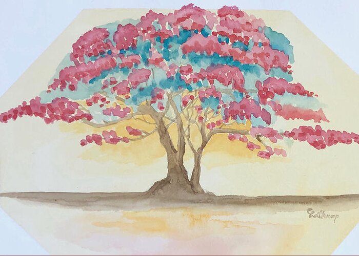 Pink Greeting Card featuring the painting Pink Tree by Christine Lathrop