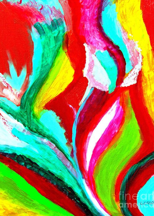 Abstractert Greeting Card featuring the painting Pink Tulip Abstract by Genevieve Esson