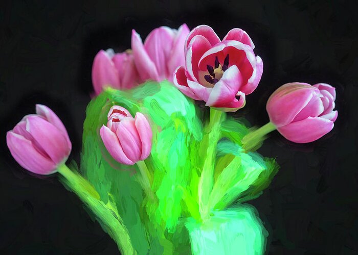 Tulips Greeting Card featuring the photograph Pink Tulips Pink Impression X1043 by Rich Franco