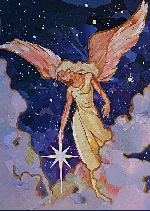 Angel Greeting Card featuring the mixed media Placing the Star of Bethlehem by Robin Birrell