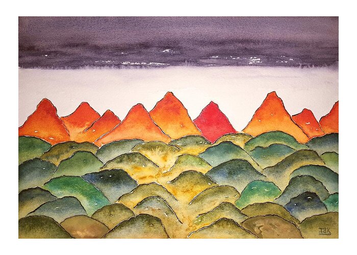 Watercolor Greeting Card featuring the painting Planetscape Gamma by John Klobucher