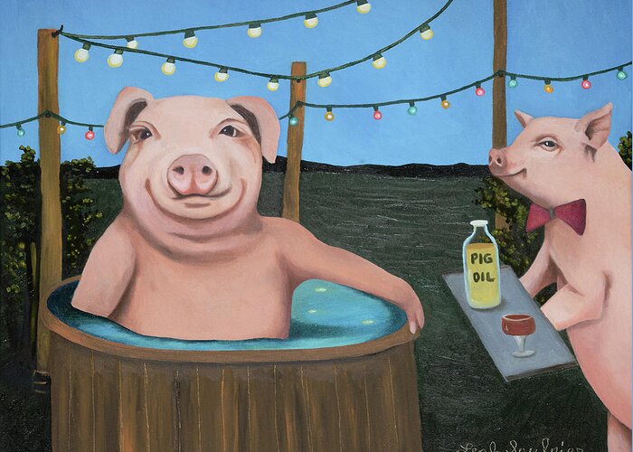 Pleasure Pig Greeting Card featuring the painting Pleasure Pig by Leah Saulnier The Painting Maniac