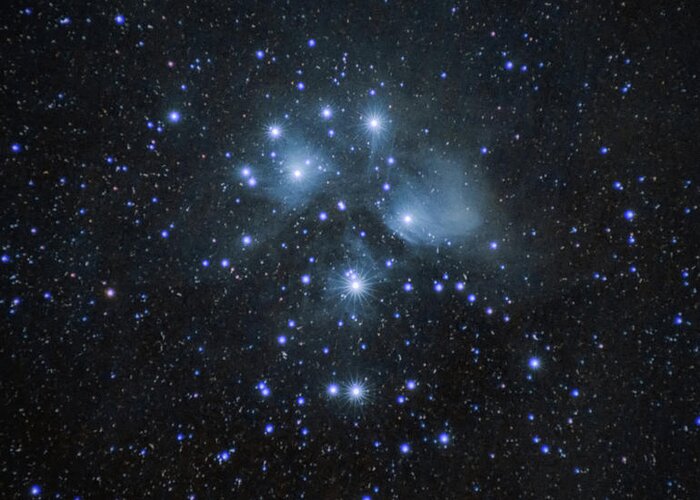 Astrophotography Greeting Card featuring the photograph Pleiades Star Cluster by Grant Twiss