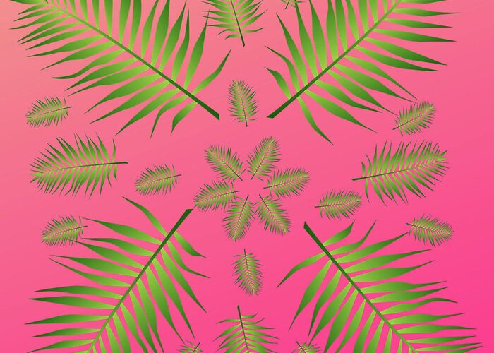 Palm Greeting Card featuring the digital art Plethora of Palm Leaves 11 on a Magenta Gradient Background by Ali Baucom
