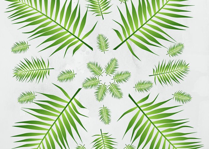 Palm Greeting Card featuring the digital art Plethora of Palm Leaves 21 on a White Textured Background by Ali Baucom