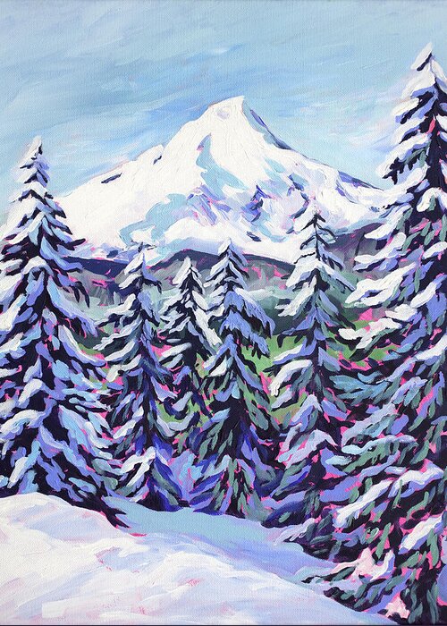 Winter Greeting Card featuring the painting PNW Mountain Series Mt. Hood in the Winter by Anisa Asakawa
