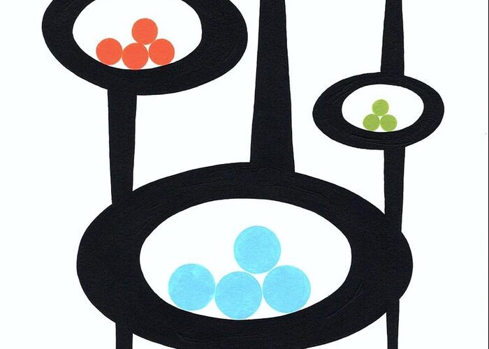 Mid Century Modern Greeting Card featuring the painting Pods of Circles by Donna Mibus