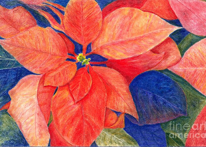 Poinsettia Greeting Card featuring the painting Poinsettia in Orange Red by Conni Schaftenaar