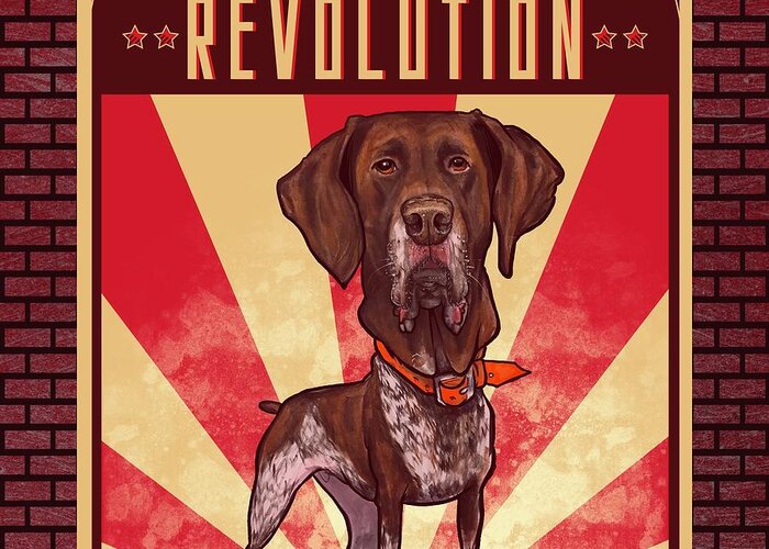 Pointer Greeting Card featuring the drawing Pointer REVOLUTION by John LaFree